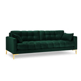 Mamaia 4-Sitzer Sofa, Beine Goldmetall, mit Bezug aus Samt (Blu78) in Flaschengrün, 217x96 cm – Bild 1