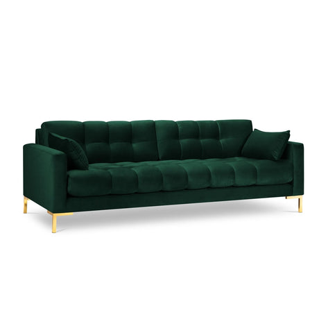 Mamaia 4-Sitzer Sofa, Beine Goldmetall, mit Bezug aus Samt (Blu78) in Flaschengrün, 217x96 cm – Bild 1