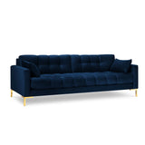 Mamaia 4-Sitzer Sofa, Beine Goldmetall, mit Bezug aus Samt (Blu86) in Königsblau, 217x96 cm – Bild 1