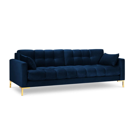Mamaia 4-Sitzer Sofa, Beine Goldmetall, mit Bezug aus Samt (Blu86) in Königsblau, 217x96 cm – Bild 1