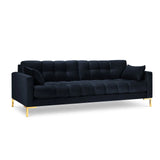 Mamaia 4-Sitzer Sofa, Beine Goldmetall, mit Bezug aus Samt (Blu89) in Dunkelblau, 217x96 cm – Bild 1