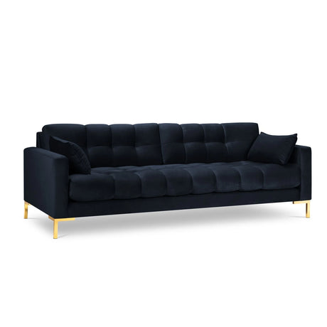 Mamaia 4-Sitzer Sofa, Beine Goldmetall, mit Bezug aus Samt (Blu89) in Dunkelblau, 217x96 cm – Bild 1