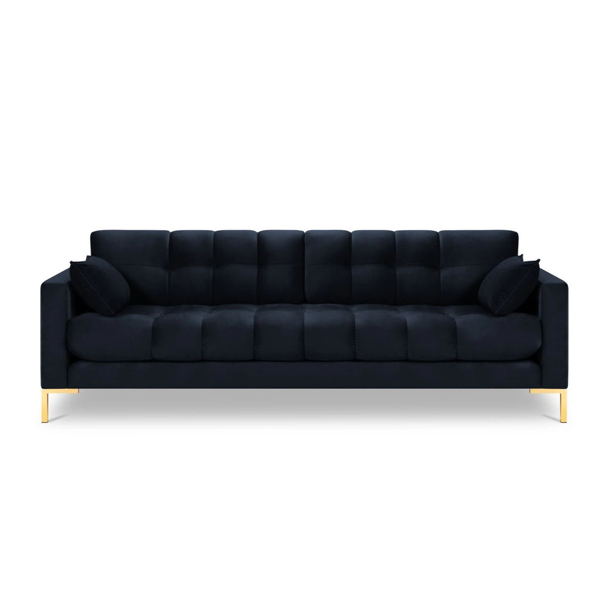 Mamaia 4-Sitzer Sofa, Beine Goldmetall, mit Bezug aus Samt (Blu89) in Dunkelblau, 217x96 cm – Bild 4