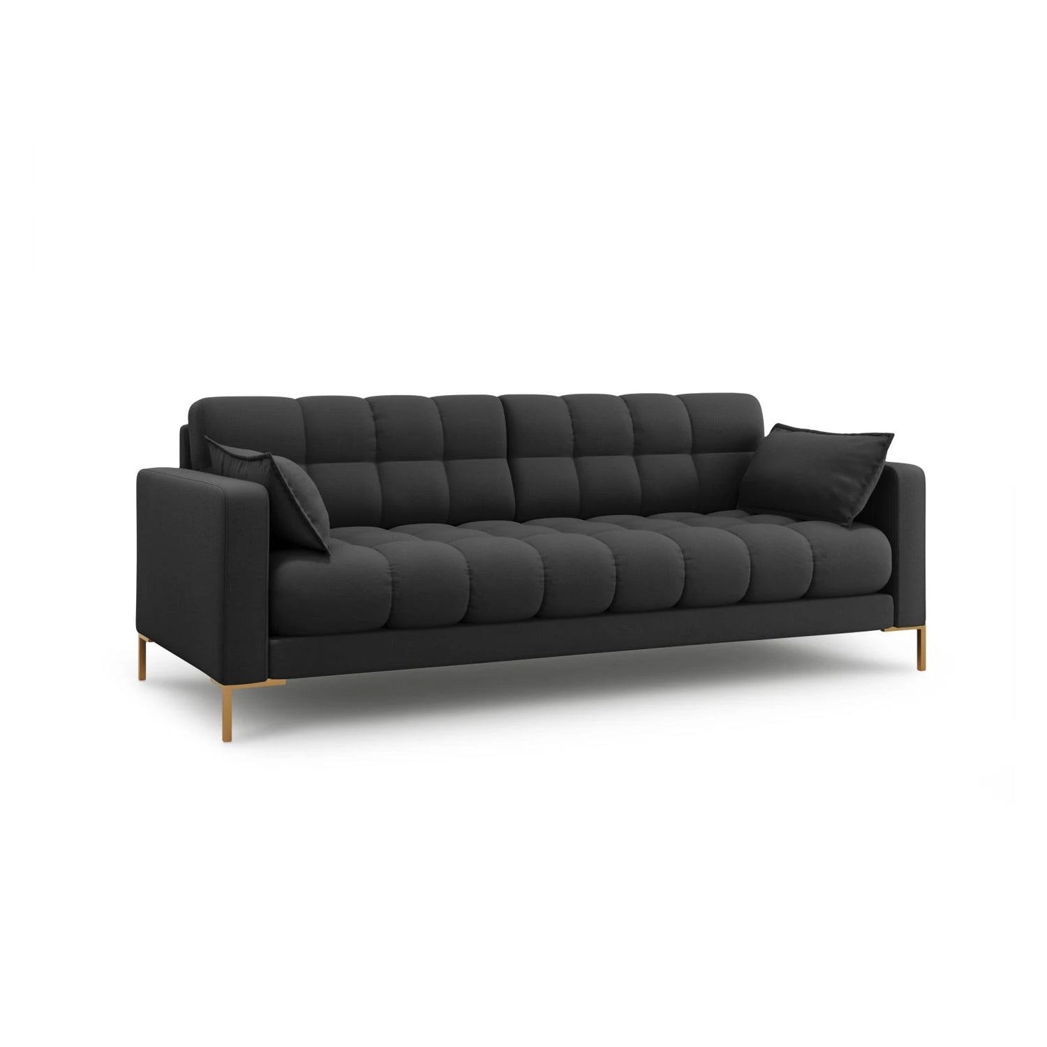 Mamaia 4-Sitzer Sofa, Beine Goldmetall, mit Bezug aus Strukturierter Stoff (Nev97) in Dunkelgrau, 217x96 cm – Bild 3