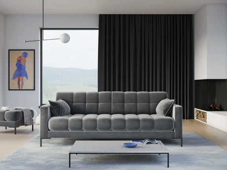 Mamaia 4-Sitzer Sofa, Metallbeine Schwarz, mit Bezug aus Samt (Blu13) in Hellgrau, 217x96 cm – Bild 2