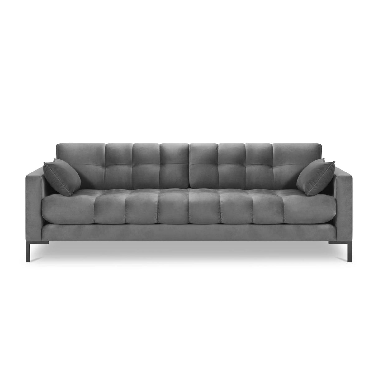 Mamaia 4-Sitzer Sofa, Metallbeine Schwarz, mit Bezug aus Samt (Blu13) in Hellgrau, 217x96 cm – Bild 4