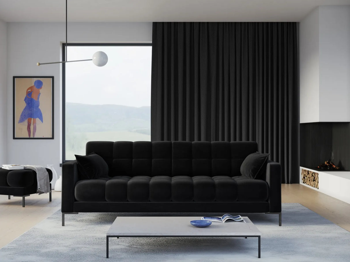 Mamaia 4-Sitzer Sofa, Metallbeine Schwarz, mit Bezug aus Samt (Blu19) in Schwarz, 217x96 cm – Bild 2