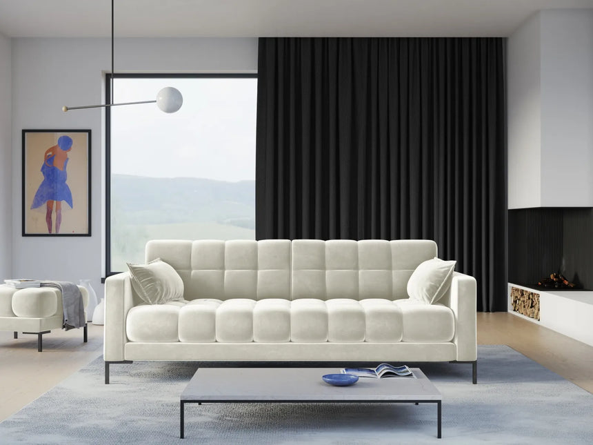 Mamaia 4-Sitzer Sofa, Metallbeine Schwarz, mit Bezug aus Samt (Blu22) in Leichtes Beige, 217x96 cm – Bild 2