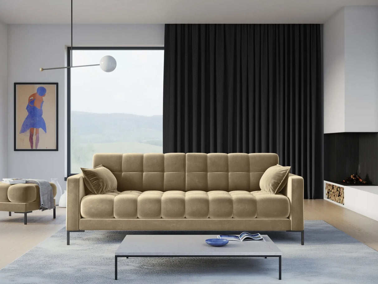 Mamaia 4-Sitzer Sofa, Metallbeine Schwarz, mit Bezug aus Samt (Blu28) in Beige, 217x96 cm – Bild 2
