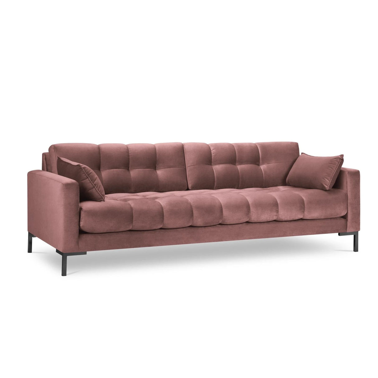 Mamaia 4-Sitzer Sofa, Metallbeine Schwarz, mit Bezug aus Samt (Blu52) in Rosa, 217x96 cm – Bild 1