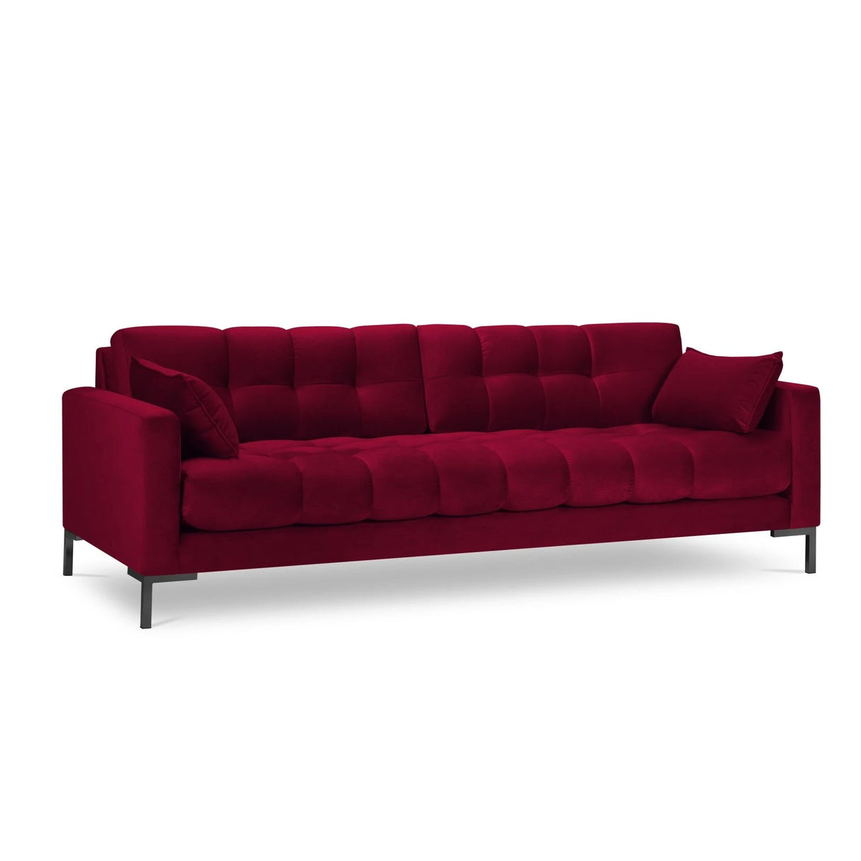 Mamaia 4-Sitzer Sofa, Metallbeine Schwarz, mit Bezug aus Samt (Blu59) in Rot, 217x96 cm – Bild 1