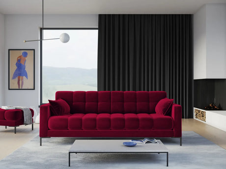 Mamaia 4-Sitzer Sofa, Metallbeine Schwarz, mit Bezug aus Samt (Blu59) in Rot, 217x96 cm – Bild 2