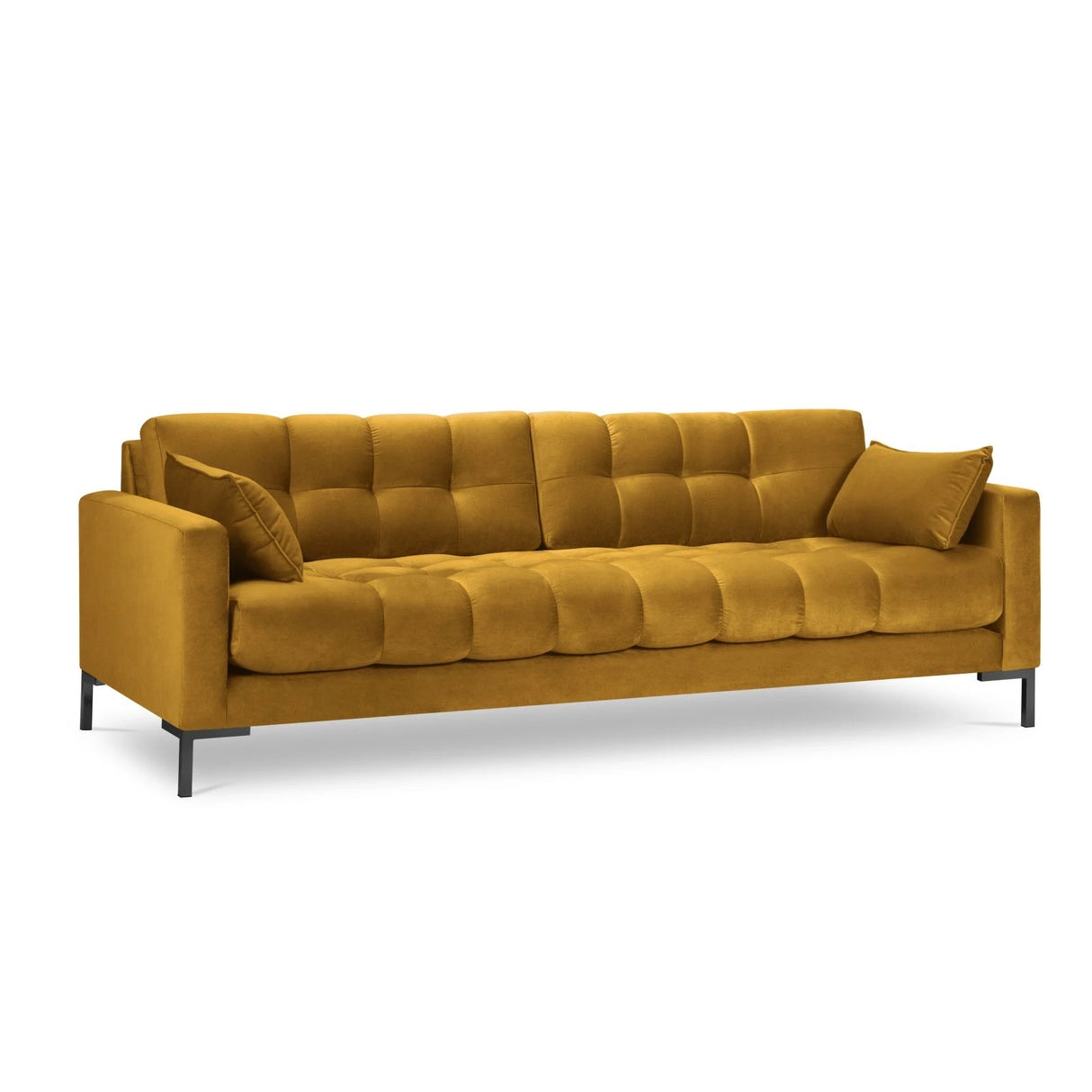 Mamaia 4-Sitzer Sofa, Metallbeine Schwarz, mit Bezug aus Samt (Blu68) in Gelb, 217x96 cm – Bild 1