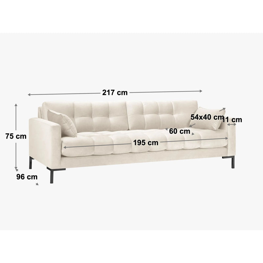 Mamaia 4-Sitzer Sofa, Metallbeine Schwarz, mit Bezug aus Samt (Blu68) in Gelb, 217x96 cm – Bild 3