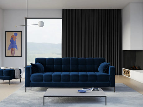 Mamaia 4-Sitzer Sofa, Metallbeine Schwarz, mit Bezug aus Samt (Blu86) in Königsblau, 217x96 cm – Bild 2