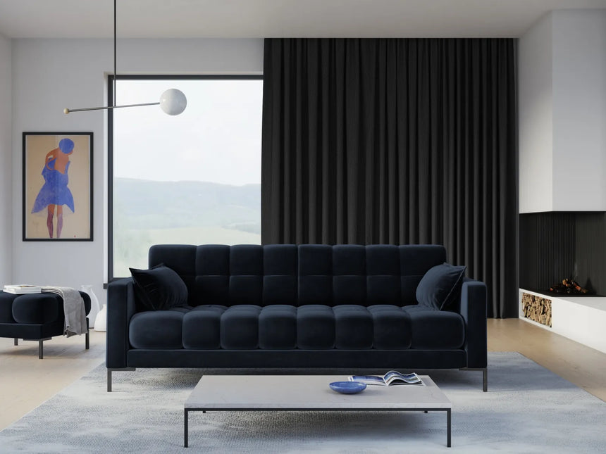 Mamaia 4-Sitzer Sofa, Metallbeine Schwarz, mit Bezug aus Samt (Blu89) in Dunkelblau, 217x96 cm – Bild 2