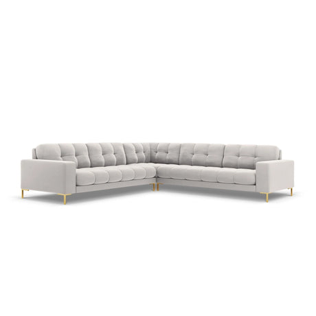 Mamaia 5-Sitzer Ecksofa symmetrisch, Beine Goldmetall, mit Bezug aus Samt (Blu03) in Silber, 256x256 cm – Bild 1