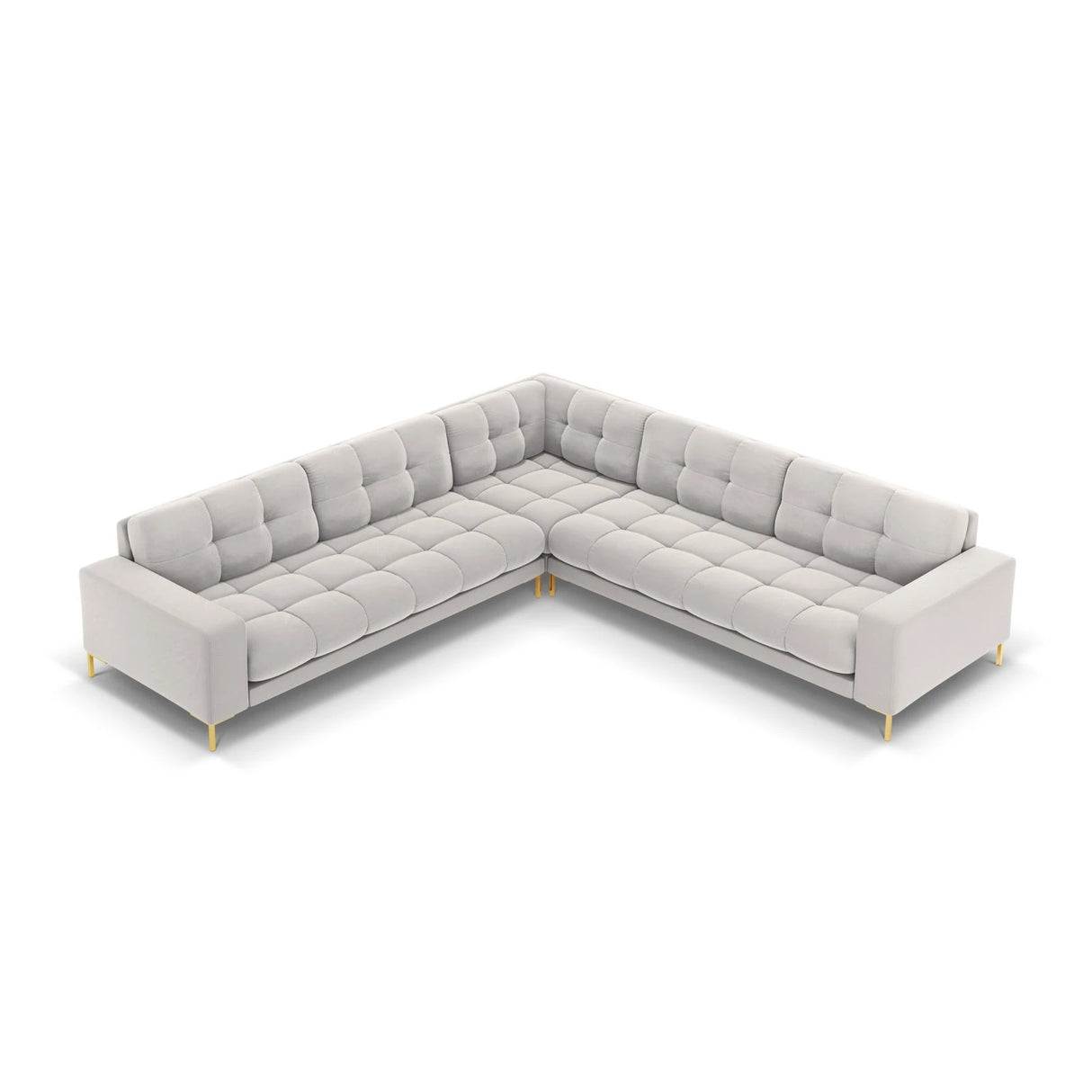 Mamaia 5-Sitzer Ecksofa symmetrisch, Beine Goldmetall, mit Bezug aus Samt (Blu03) in Silber, 256x256 cm – Bild 4