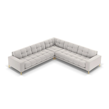 Mamaia 5-Sitzer Ecksofa symmetrisch, Beine Goldmetall, mit Bezug aus Samt (Blu03) in Silber, 256x256 cm – Bild 4