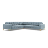 Mamaia 5-Sitzer Ecksofa symmetrisch, Beine Goldmetall, mit Bezug aus Samt (Blu06) in Hellblau, 256x256 cm – Bild 1