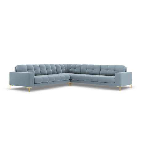 Mamaia 5-Sitzer Ecksofa symmetrisch, Beine Goldmetall, mit Bezug aus Samt (Blu06) in Hellblau, 256x256 cm – Bild 1