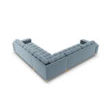 Mamaia 5-Sitzer Ecksofa symmetrisch, Beine Goldmetall, mit Bezug aus Samt (Blu06) in Hellblau, 256x256 cm – Bild 5