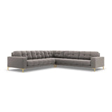 Mamaia 5-Sitzer Ecksofa symmetrisch, Beine Goldmetall, mit Bezug aus Samt (Blu13) in Hellgrau, 256x256 cm – Bild 1