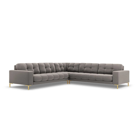 Mamaia 5-Sitzer Ecksofa symmetrisch, Beine Goldmetall, mit Bezug aus Samt (Blu13) in Hellgrau, 256x256 cm – Bild 1