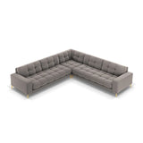 Mamaia 5-Sitzer Ecksofa symmetrisch, Beine Goldmetall, mit Bezug aus Samt (Blu13) in Hellgrau, 256x256 cm – Bild 4