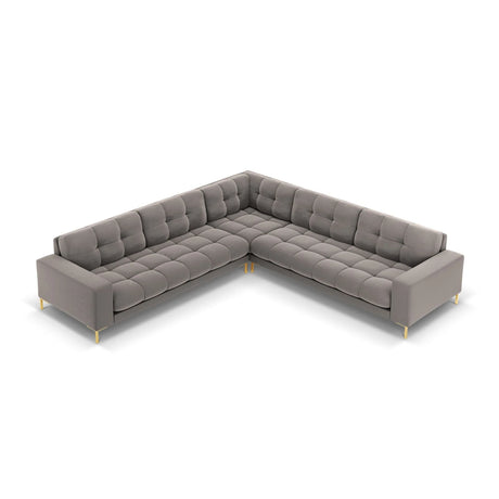 Mamaia 5-Sitzer Ecksofa symmetrisch, Beine Goldmetall, mit Bezug aus Samt (Blu13) in Hellgrau, 256x256 cm – Bild 4
