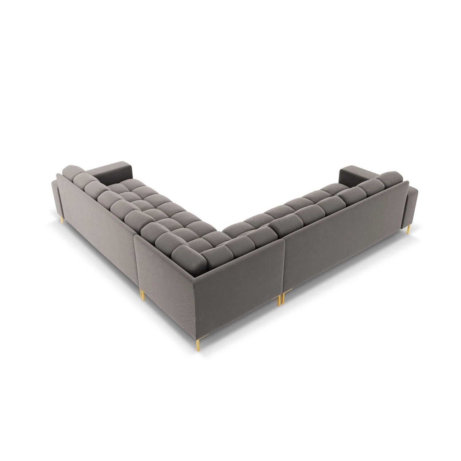 Mamaia 5-Sitzer Ecksofa symmetrisch, Beine Goldmetall, mit Bezug aus Samt (Blu13) in Hellgrau, 256x256 cm – Bild 5