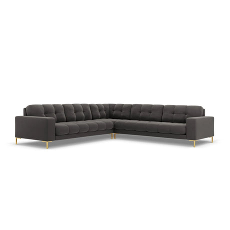 Mamaia 5-Sitzer Ecksofa symmetrisch, Beine Goldmetall, mit Bezug aus Samt (Blu18) in Dunkelgrau, 256x256 cm – Bild 1