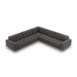 Mamaia 5-Sitzer Ecksofa symmetrisch, Beine Goldmetall, mit Bezug aus Samt (Blu18) in Dunkelgrau, 256x256 cm – Bild 4