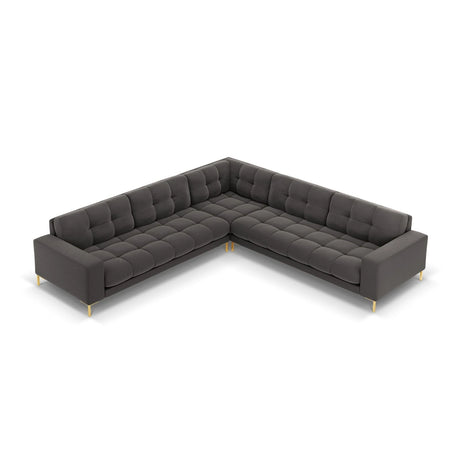 Mamaia 5-Sitzer Ecksofa symmetrisch, Beine Goldmetall, mit Bezug aus Samt (Blu18) in Dunkelgrau, 256x256 cm – Bild 4