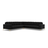 Mamaia 5-Sitzer Ecksofa symmetrisch, Beine Goldmetall, mit Bezug aus Samt (Blu19) in Schwarz, 256x256 cm – Bild 1