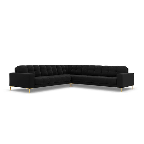 Mamaia 5-Sitzer Ecksofa symmetrisch, Beine Goldmetall, mit Bezug aus Samt (Blu19) in Schwarz, 256x256 cm – Bild 1