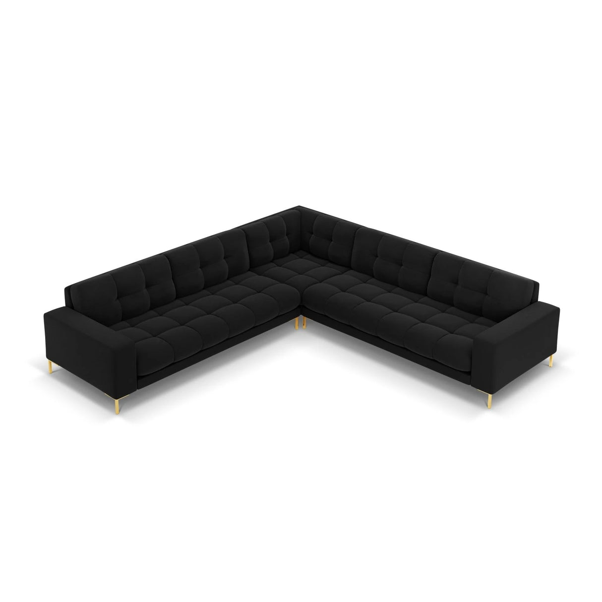 Mamaia 5-Sitzer Ecksofa symmetrisch, Beine Goldmetall, mit Bezug aus Samt (Blu19) in Schwarz, 256x256 cm – Bild 4