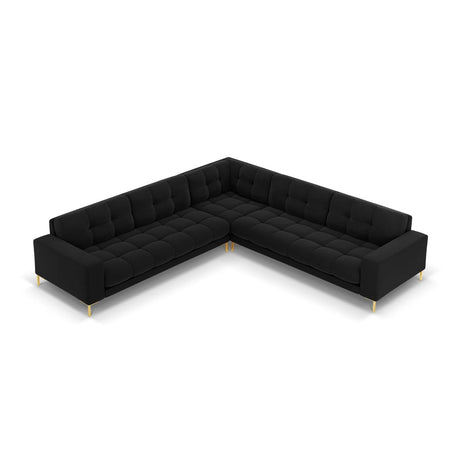 Mamaia 5-Sitzer Ecksofa symmetrisch, Beine Goldmetall, mit Bezug aus Samt (Blu19) in Schwarz, 256x256 cm – Bild 4