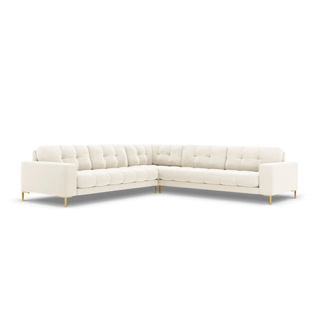 Mamaia 5-Sitzer Ecksofa symmetrisch, Beine Goldmetall, mit Bezug aus Samt (Blu22) in Leichtes Beige, 256x256 cm – Bild 1