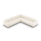 Mamaia 5-Sitzer Ecksofa symmetrisch, Beine Goldmetall, mit Bezug aus Samt (Blu22) in Leichtes Beige, 256x256 cm – Bild 4