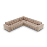 Mamaia 5-Sitzer Ecksofa symmetrisch, Beine Goldmetall, mit Bezug aus Samt (Blu28) in Beige, 256x256 cm – Bild 4