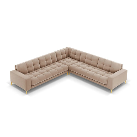 Mamaia 5-Sitzer Ecksofa symmetrisch, Beine Goldmetall, mit Bezug aus Samt (Blu28) in Beige, 256x256 cm – Bild 4