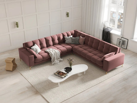 Mamaia 5-Sitzer Ecksofa symmetrisch, Beine Goldmetall, mit Bezug aus Samt (Blu52) in Rosa, 256x256 cm – Bild 2