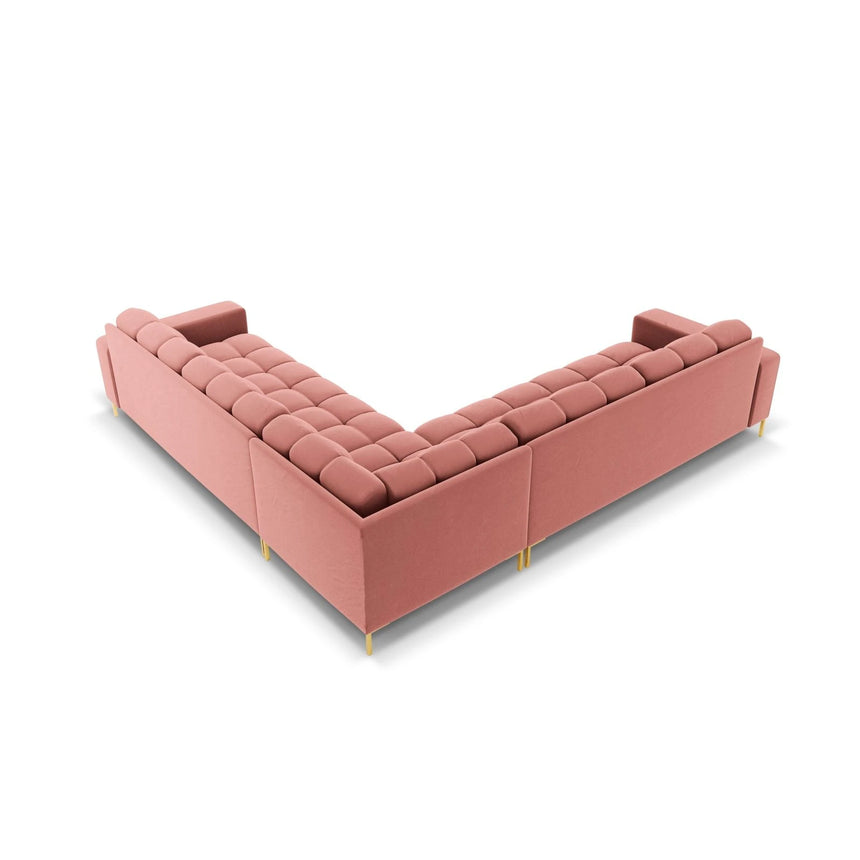Mamaia 5-Sitzer Ecksofa symmetrisch, Beine Goldmetall, mit Bezug aus Samt (Blu52) in Rosa, 256x256 cm – Bild 5