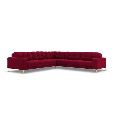 Mamaia 5-Sitzer Ecksofa symmetrisch, Beine Goldmetall, mit Bezug aus Samt (Blu59) in Rot, 256x256 cm – Bild 1