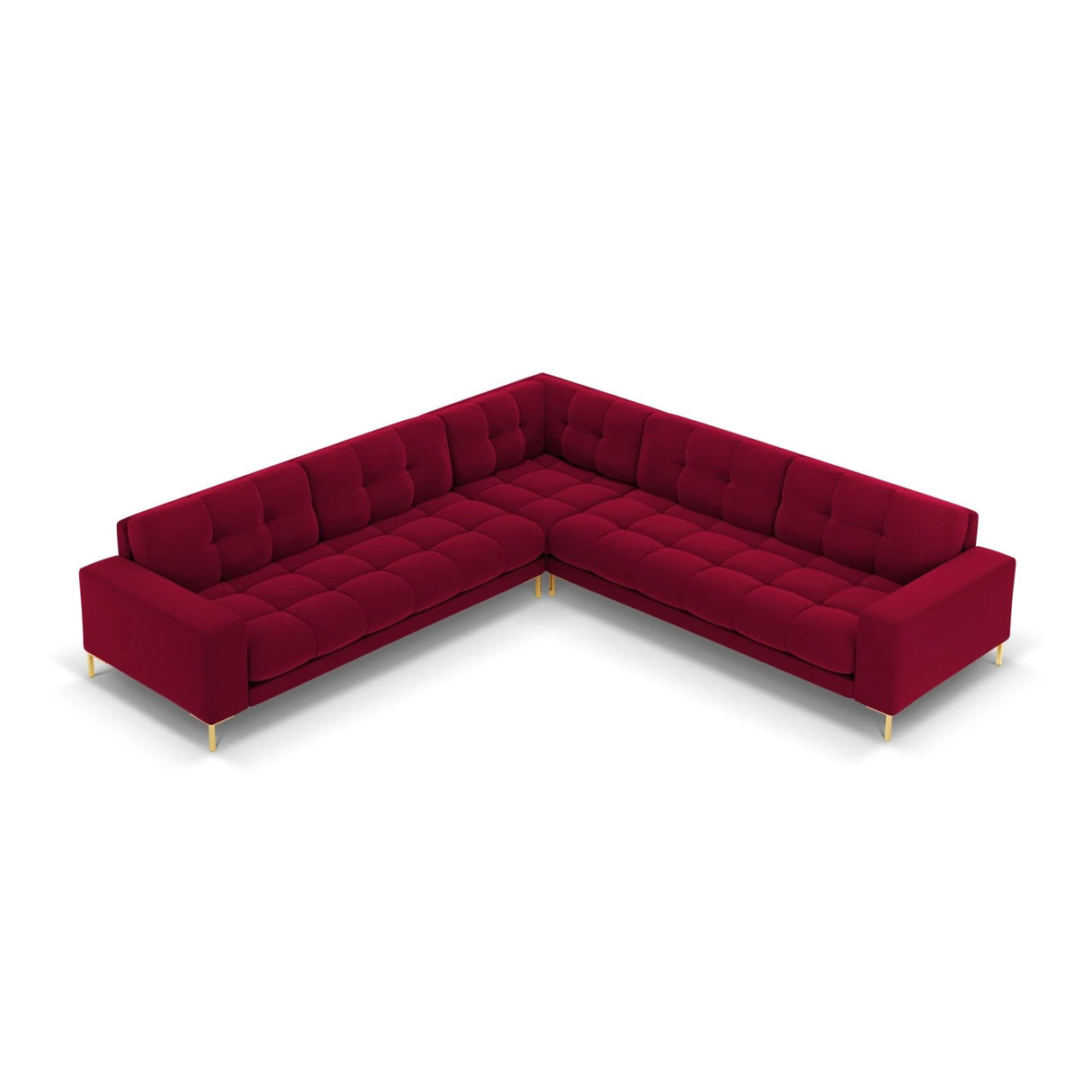 Mamaia 5-Sitzer Ecksofa symmetrisch, Beine Goldmetall, mit Bezug aus Samt (Blu59) in Rot, 256x256 cm – Bild 4