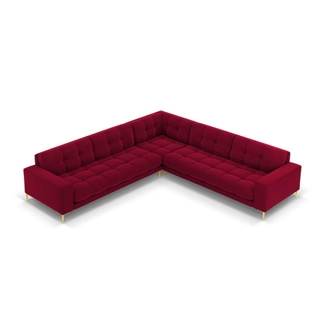 Mamaia 5-Sitzer Ecksofa symmetrisch, Beine Goldmetall, mit Bezug aus Samt (Blu59) in Rot, 256x256 cm – Bild 4