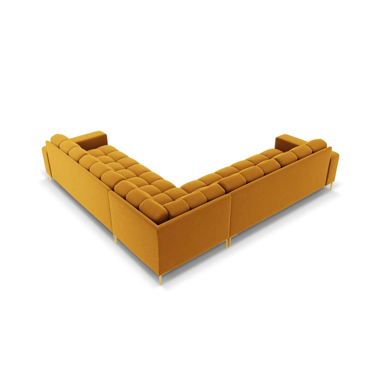 Mamaia 5-Sitzer Ecksofa symmetrisch, Beine Goldmetall, mit Bezug aus Samt (Blu68) in Gelb, 256x256 cm – Bild 5