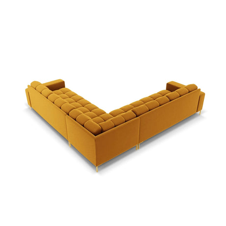 Mamaia 5-Sitzer Ecksofa symmetrisch, Beine Goldmetall, mit Bezug aus Samt (Blu68) in Gelb, 256x256 cm – Bild 5