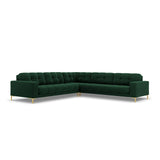 Mamaia 5-Sitzer Ecksofa symmetrisch, Beine Goldmetall, mit Bezug aus Samt (Blu78) in Flaschengrün, 256x256 cm – Bild 1